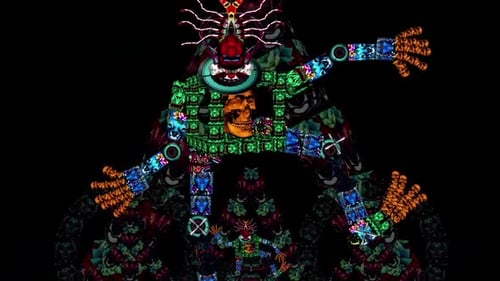 Vibrant Kaleidoscopic Fractal Loop with Skulls and Faces