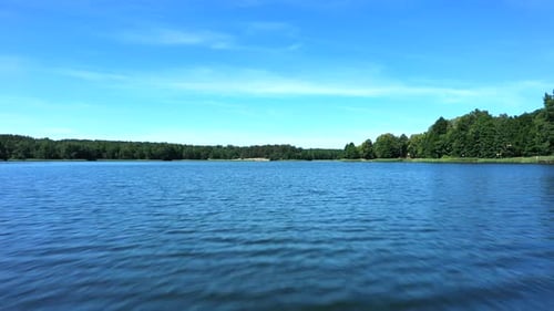 AERIAL: Flying Low Above Blue Color Lake