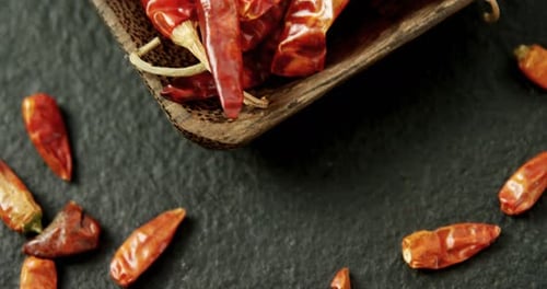 Red Chili Peppers in a Wooden Bowl
