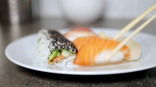 Close up of Sushi on a White Plate