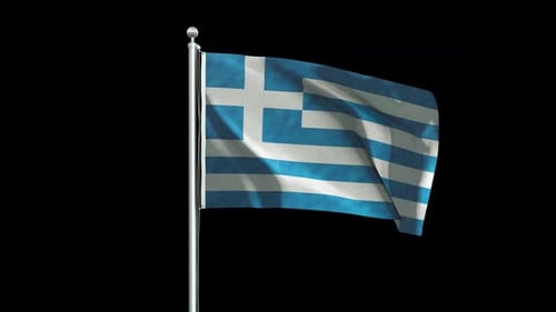 Waving Greek Flag on Alpha Channel with Realistic Fabric Texture