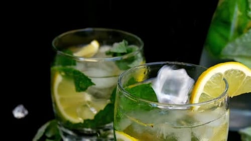 Refreshing Lemonade with Ice and Mint Close Up