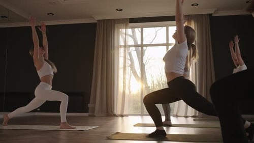Women Practicing Yoga Asanas in Studio