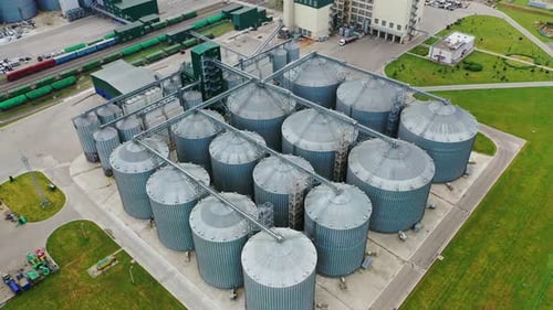 Steel round elevators on field