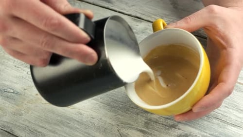 Pouring Latte Art, Close Up.