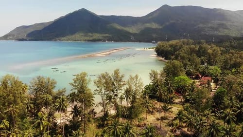 Aerial Drone View Island Koh Phangan Thailand. Exotic Coast Panoramic Landscape, Chaloklum Malibu