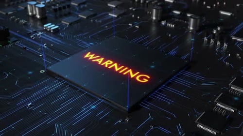 Unité centrale de traitement sur une carte de circuit imprimé. inscription d'avertissement de puce