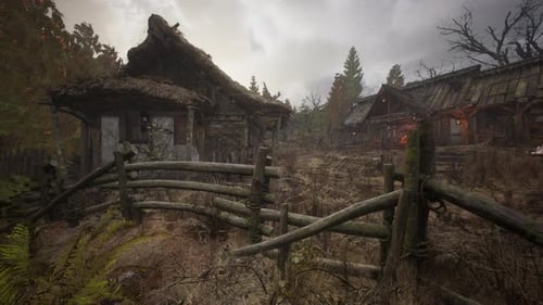 An Old Village with Wooden Dilapidated Houses