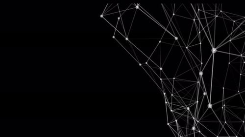 White Plexus Network Moving on dark Black Background, Digital Technology Glowing Plexus Line Moving