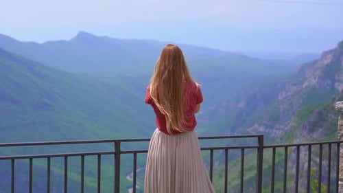 A Young Woman Observes Beautiful Canyon of the Cijevna River on a Way to the Grlo Sokolovo a Famous