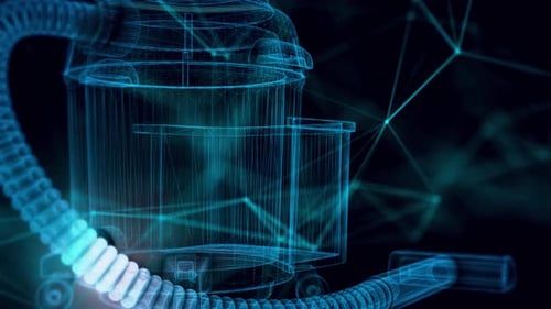 Big Shop Vacuum Cleaner Hologram Close Up 4k