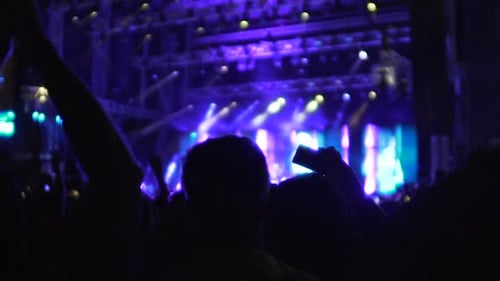 Energetic Crowd Enjoys Vibrant Music Concert at Night