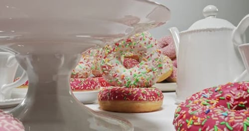 Delicious Donuts with Colorful Sprinkles Close Up