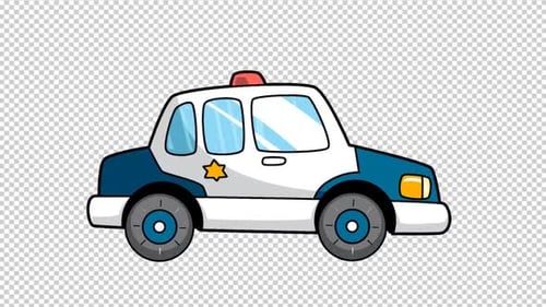 Animated Cartoon Police Car Loop with Flashing Siren