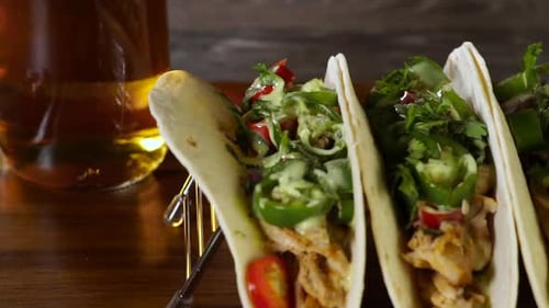 Close Up of Chicken Tacos with Jalapenos