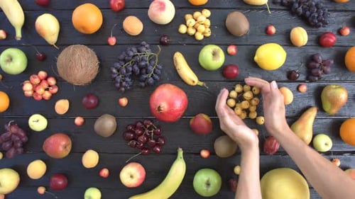 Fruits on Black Ecological Background