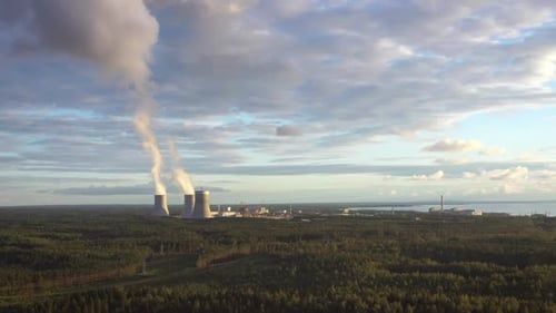 Smoking Cooling Towers at Nuclear Power Plant
