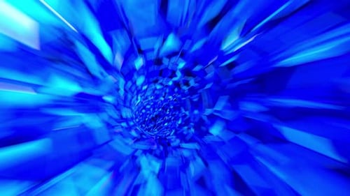 Flight through abstract blue tunnel