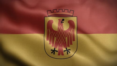 Waving Flag with Red Eagle Crest and Bicolor Design