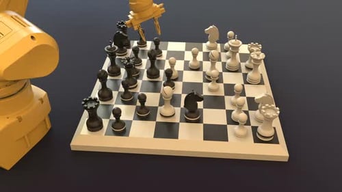Robotic Arm Plays Chess With White Pieces 3D Animation