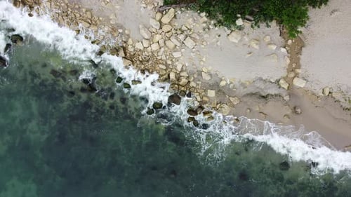 Aerial View of Sea Waves and Fantastic Cliffs Rocky Coast