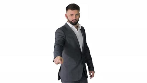 Confident Businessman Gesturing on White Background