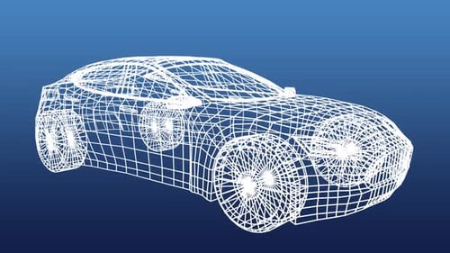 Futuristic Wireframe Car 3D Blueprint Design Animation