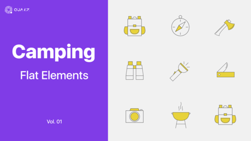 Animated Flat Design Camping Equipment Icons Pack