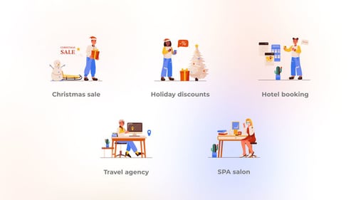 Animated Cartoon People for Holiday and Vacation Concepts