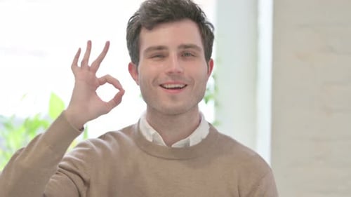 Young Man Giving Okay Hand Gesture Close-Up