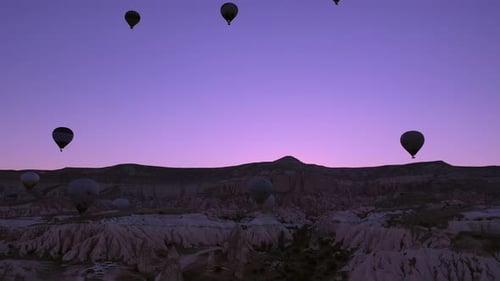 parade of balloons taking off at dawn in Cappadocia. travel concept