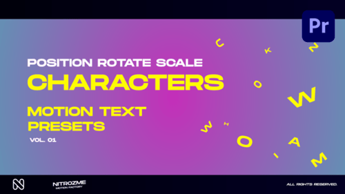 Texto em movimento de personagens: escala de rotação de posição Vol. 01 para Premiere Pro
