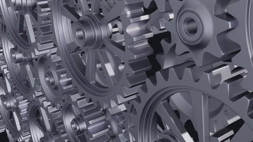 Seamless Loop of Industrial Metallic Gears Rotating