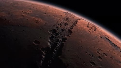 Mars Planet Rotating in Space with Canyons