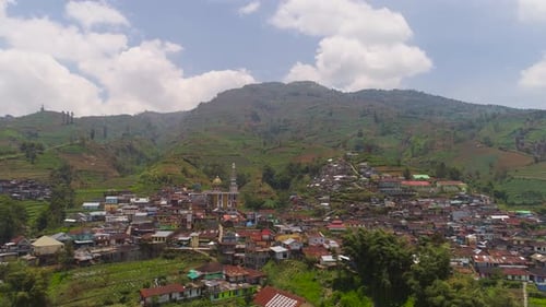 Mountain Landscape Farmlands and Village Java Indonesia