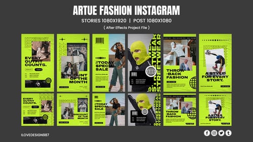 Dynamic Neon Grunge Fashion Social Media Pack