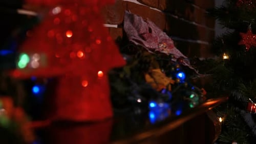 View of christmas decorations and lighten garland