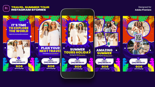Vibrant Summer Travel Instagram Stories with Animated Graphics