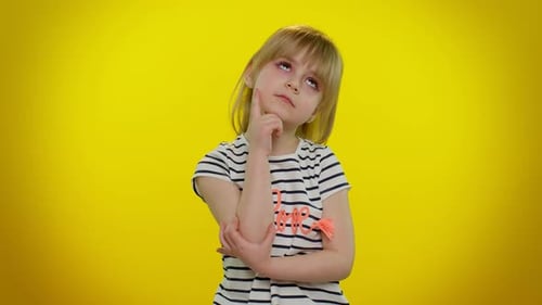 Doubting Pensive Little Child Kid Girl Wondering Difficult Solution Feeling Confused About Choice