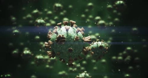 Animated Microscopic Virus Cells Floating in Green Background