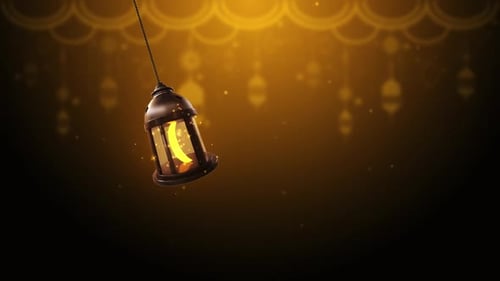 Golden Ramadan Lantern with Crescent Moon Animation