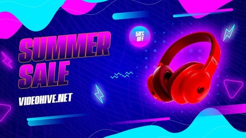 Vibrant Neon Sales Promotion Video with Abstract Shapes