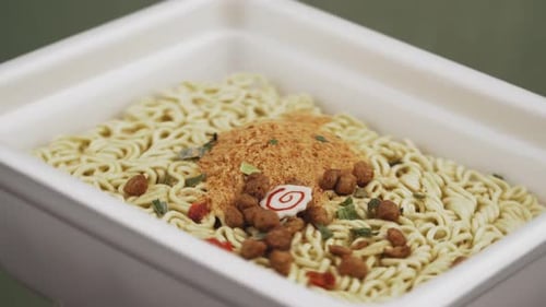 Noodles and Flavorings in a Bowl