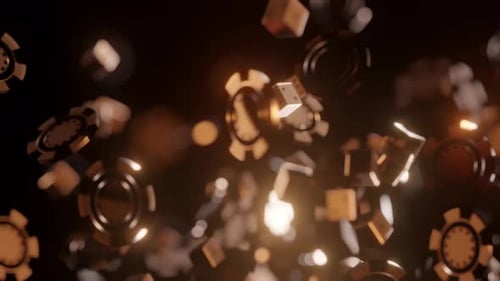 Abstract Animation of Floating Dice and Casino Chips