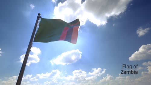 Realistic Zambia Flag Waving in Sunny Sky