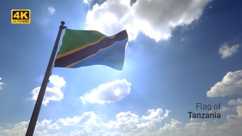 Realistic Tanzania Flag Waving in Bright Sunlight with Clouds