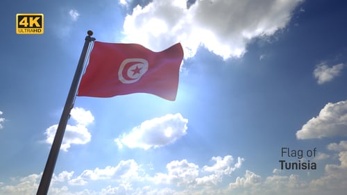 Tunisian Flag Waving in Sunny Blue Sky