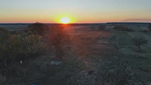 Aerial Nature Landscape Beautiful Fields Rural Under Golden Sunset