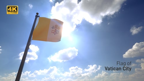 Vatican City Flag Waving in Bright Sunny Sky