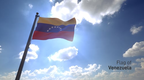Venezuelan Flag Waving in Sunny Blue Sky